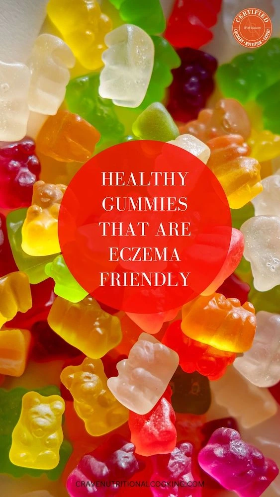 multicolour gummies with round circle in the middle with healdline copy 'Healthy Gummies that are eczema friendly